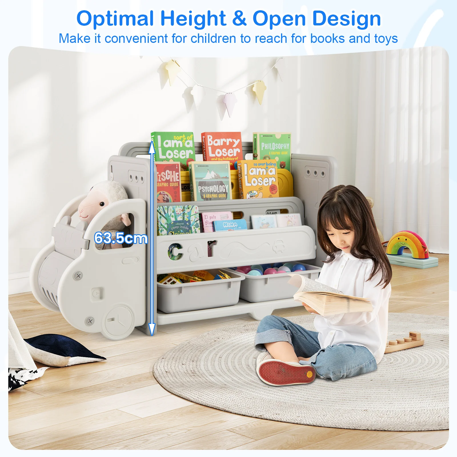 Kids Toy Storage and Bookshelf, Car Themed Toy Storage Shelf - Image 6