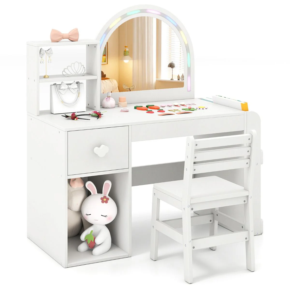 Kids Vanity Desk with Lights Princess Makeup Table with Lighted Mirror