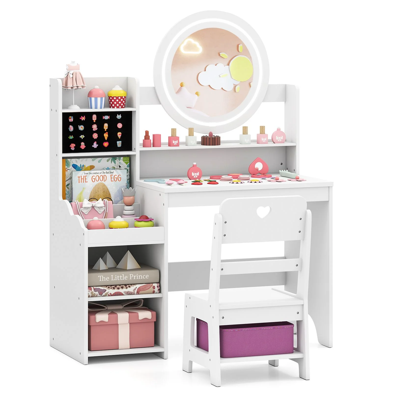 Kids Vanity Desk with Open Storage Shelves and Rings Slots - Image 12