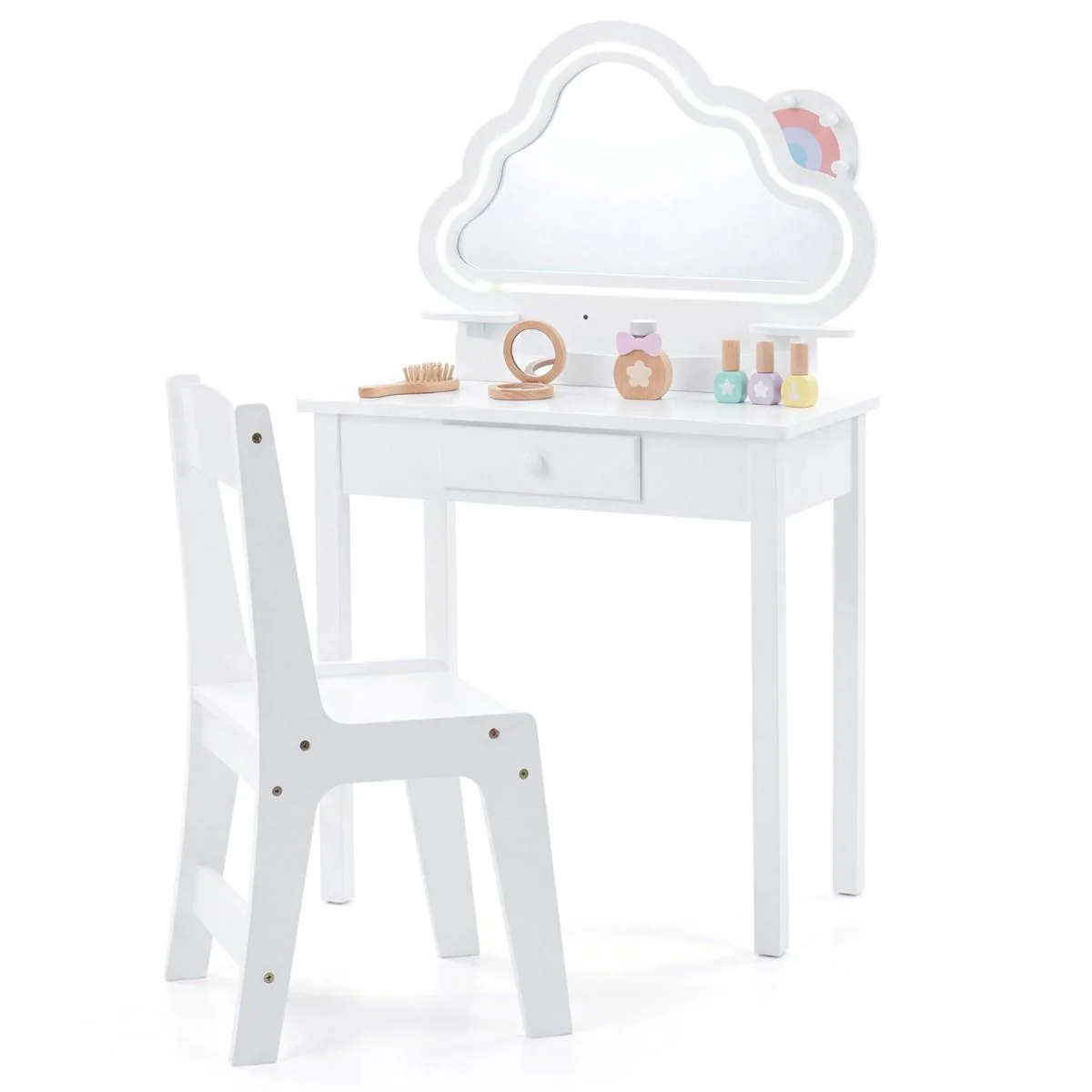 Kids Vanity Set with Lighted Cloud Mirror and Stool for Girls - Image 11
