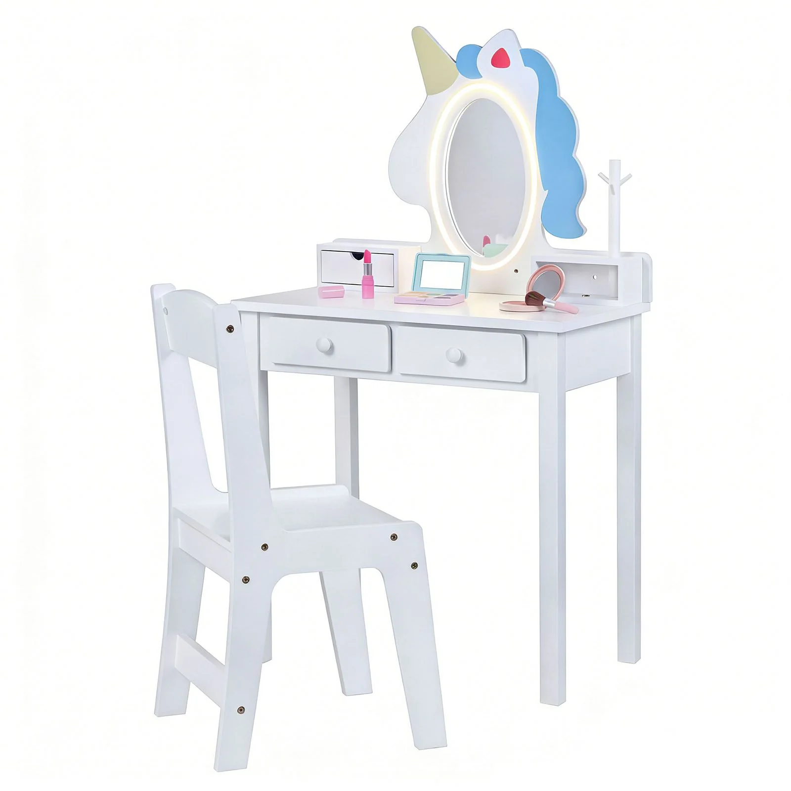 Kids Vanity Set with Lighted Unicorn Mirror and Stool for Girls - Image 11