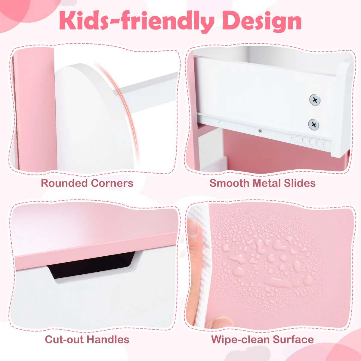 Kids Vanity Set with Mirror and Chair Princess Makeup Dressing Desk - Image 4