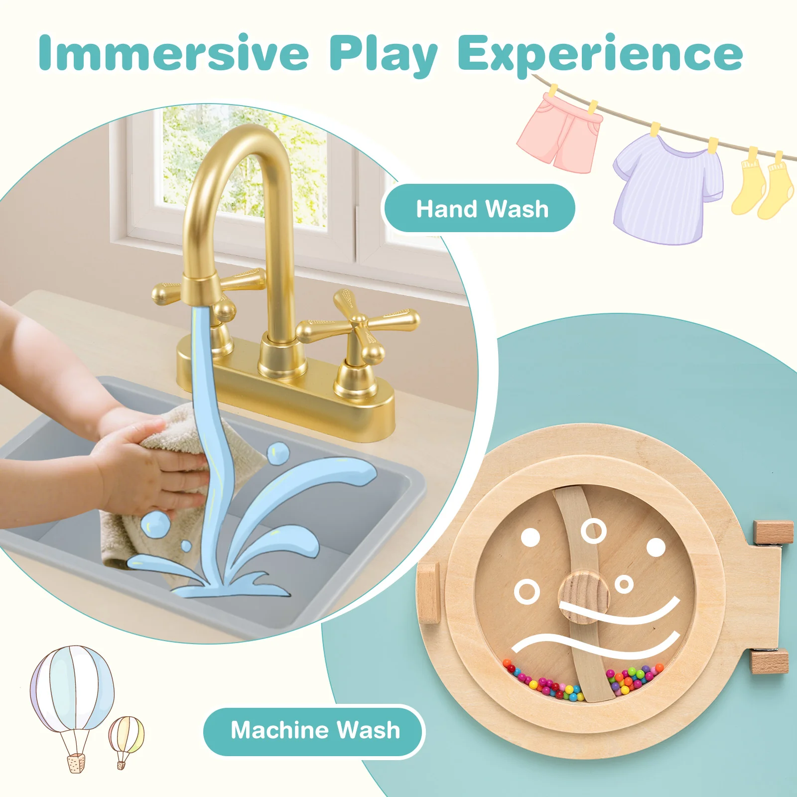 Kids Washer Playset, Toy Washing Machine with Laundry Detergent & Hand Sanitizer - Image 3
