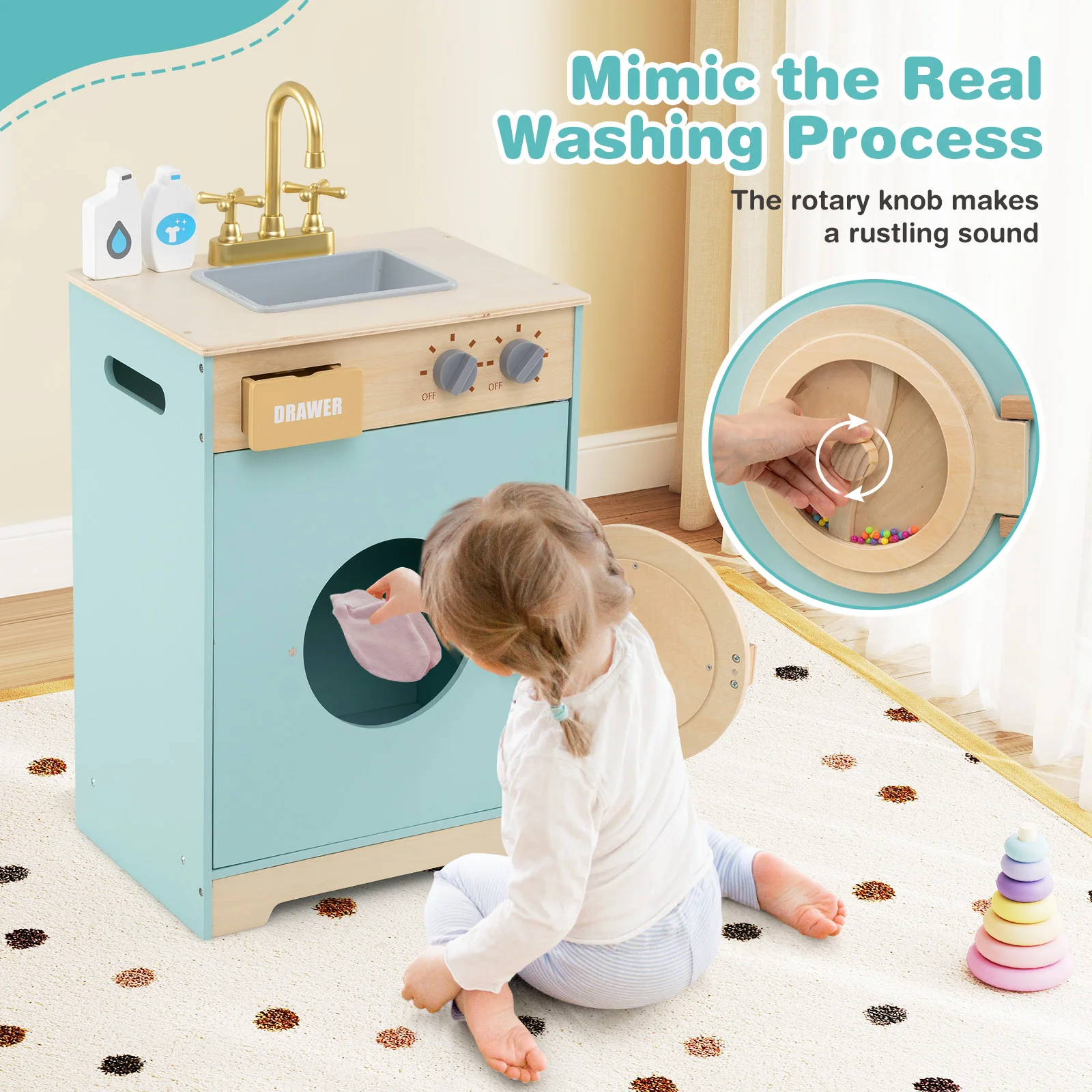 Kids Washer Playset, Toy Washing Machine with Laundry Detergent & Hand Sanitizer - Image 4