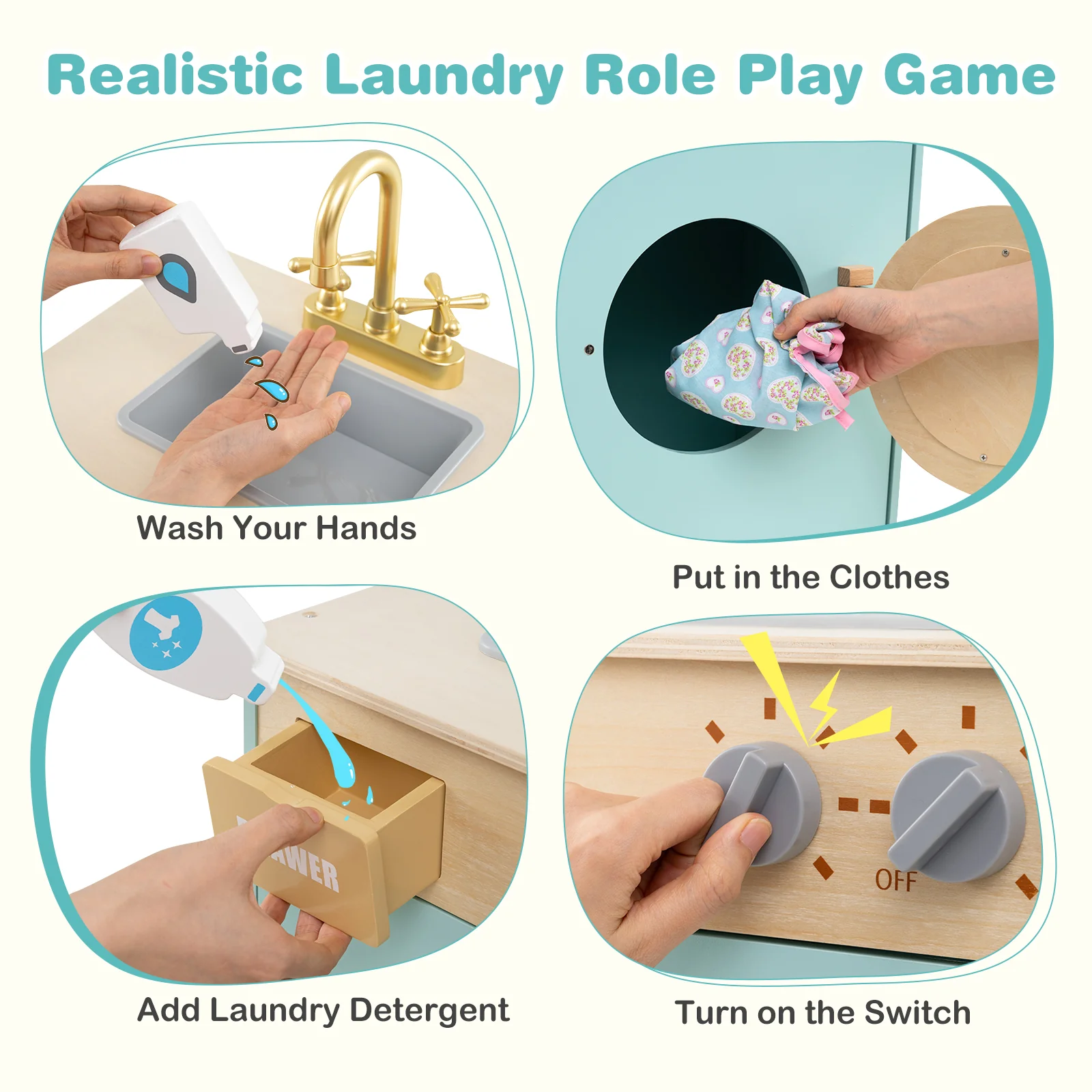 Kids Washer Playset, Toy Washing Machine with Laundry Detergent & Hand Sanitizer - Image 5