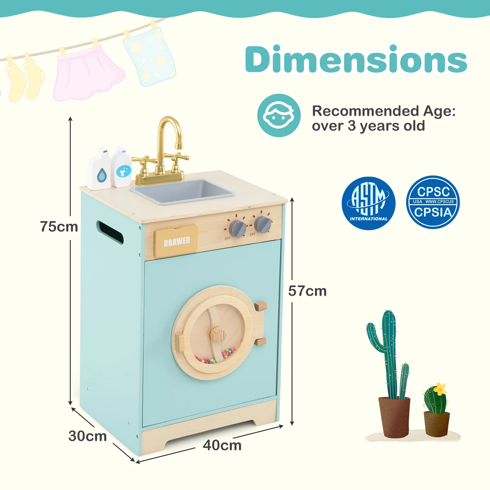 Kids Washer Playset, Toy Washing Machine with Laundry Detergent & Hand Sanitizer - Image 8