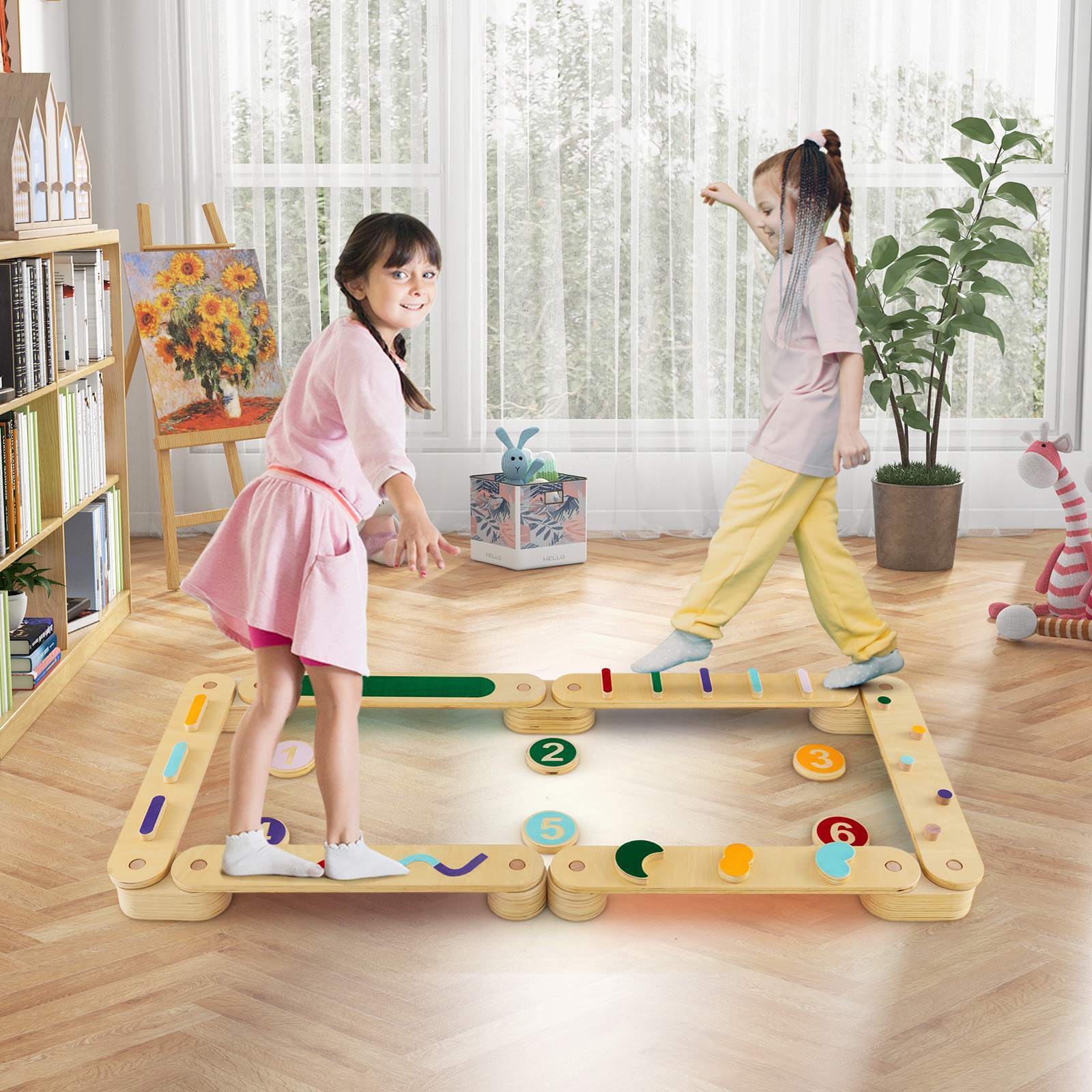 Kids Wooden Balance Beam Set with Stepping Stones Gymnastics Obstacle Course Toy - Image 10