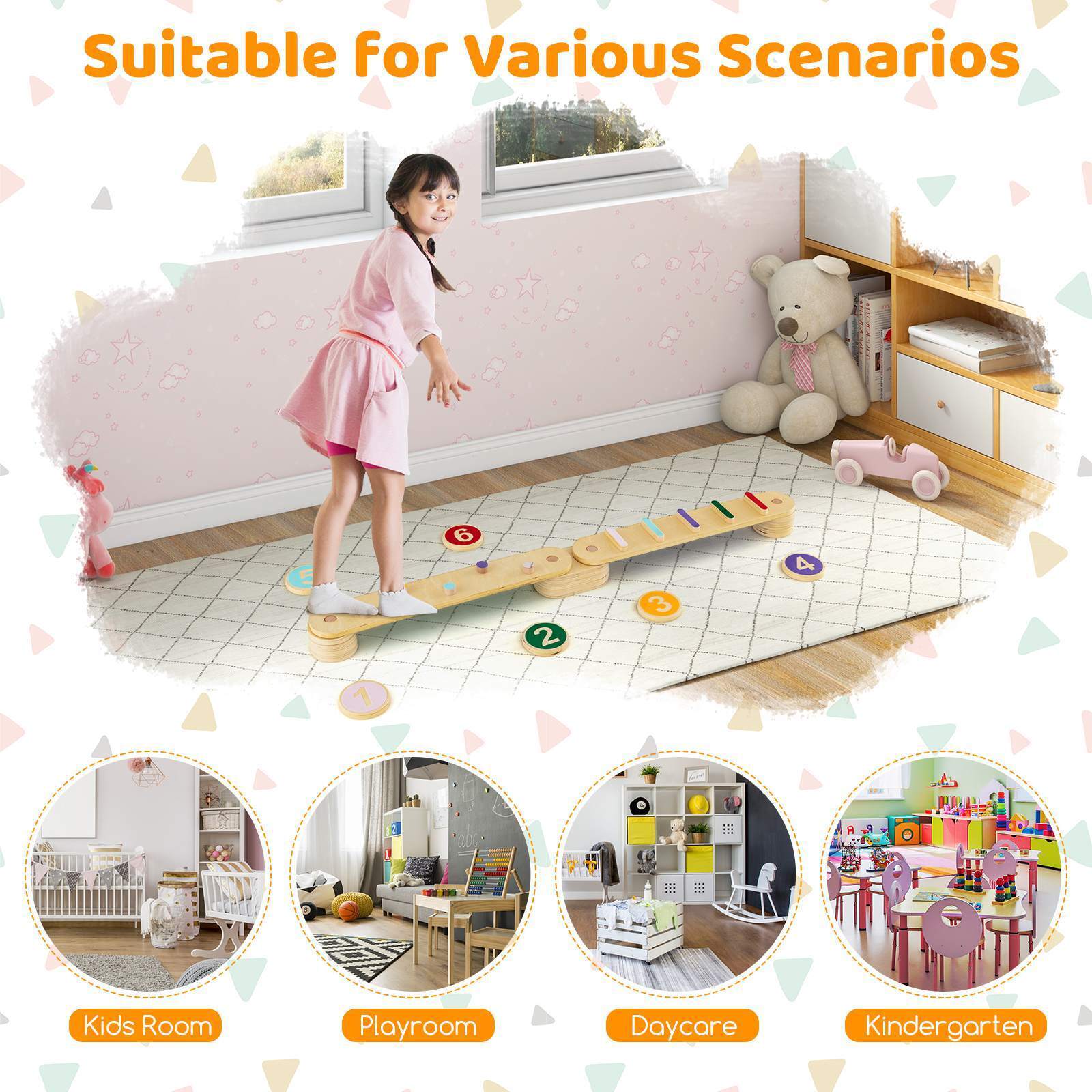 Kids Wooden Balance Beam Set with Stepping Stones Gymnastics Obstacle Course Toy - Image 4