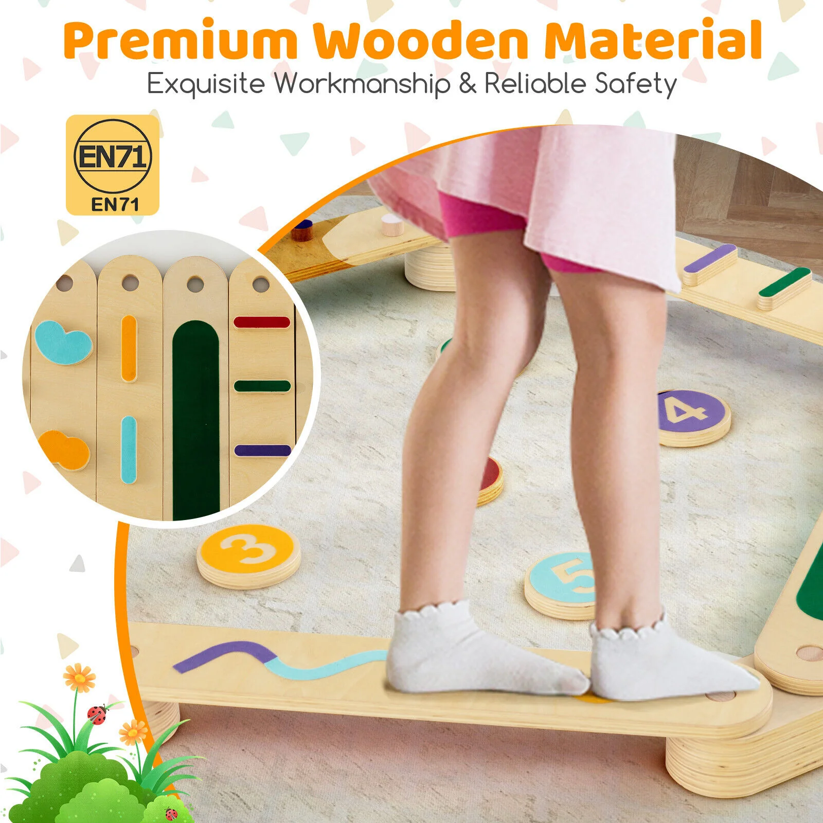 Kids Wooden Balance Beam Set with Stepping Stones Gymnastics Obstacle Course Toy - Image 6