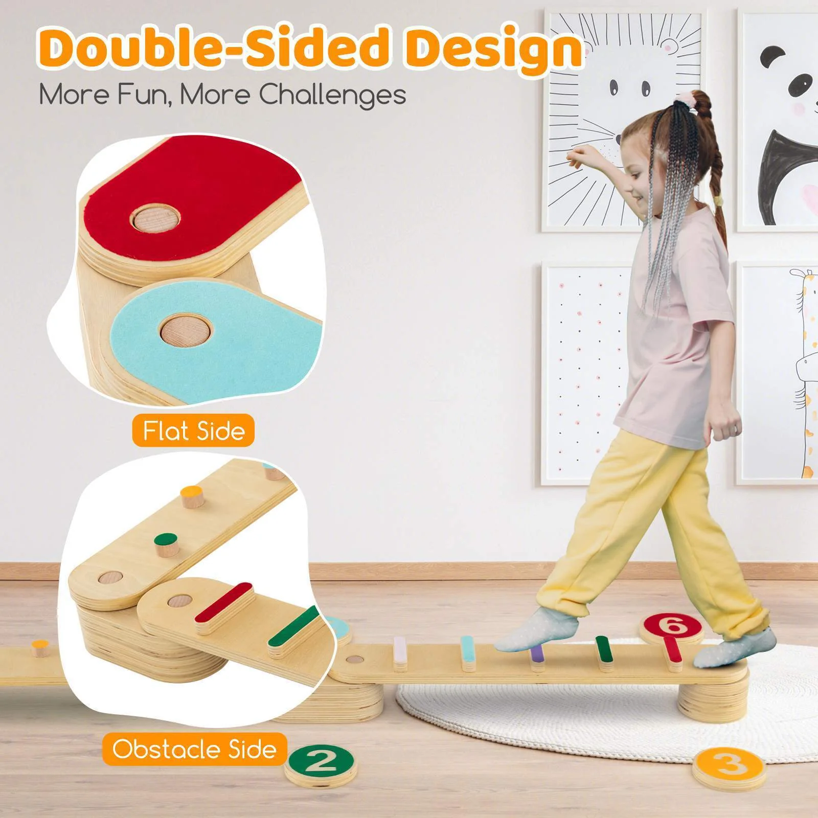 Kids Wooden Balance Beam Set with Stepping Stones Gymnastics Obstacle Course Toy - Image 7