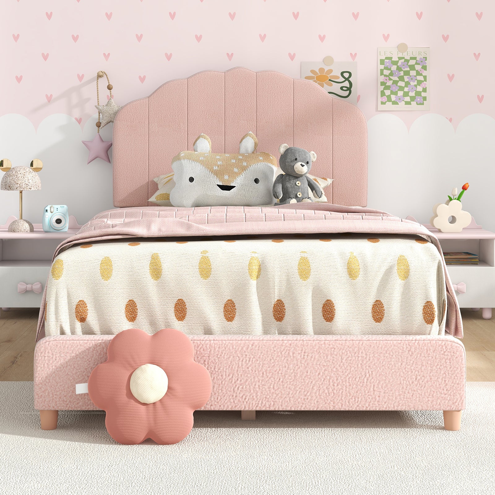 Kids Wooden Single Bed Frame, Upholstered Platform Bed Frame - Image 3