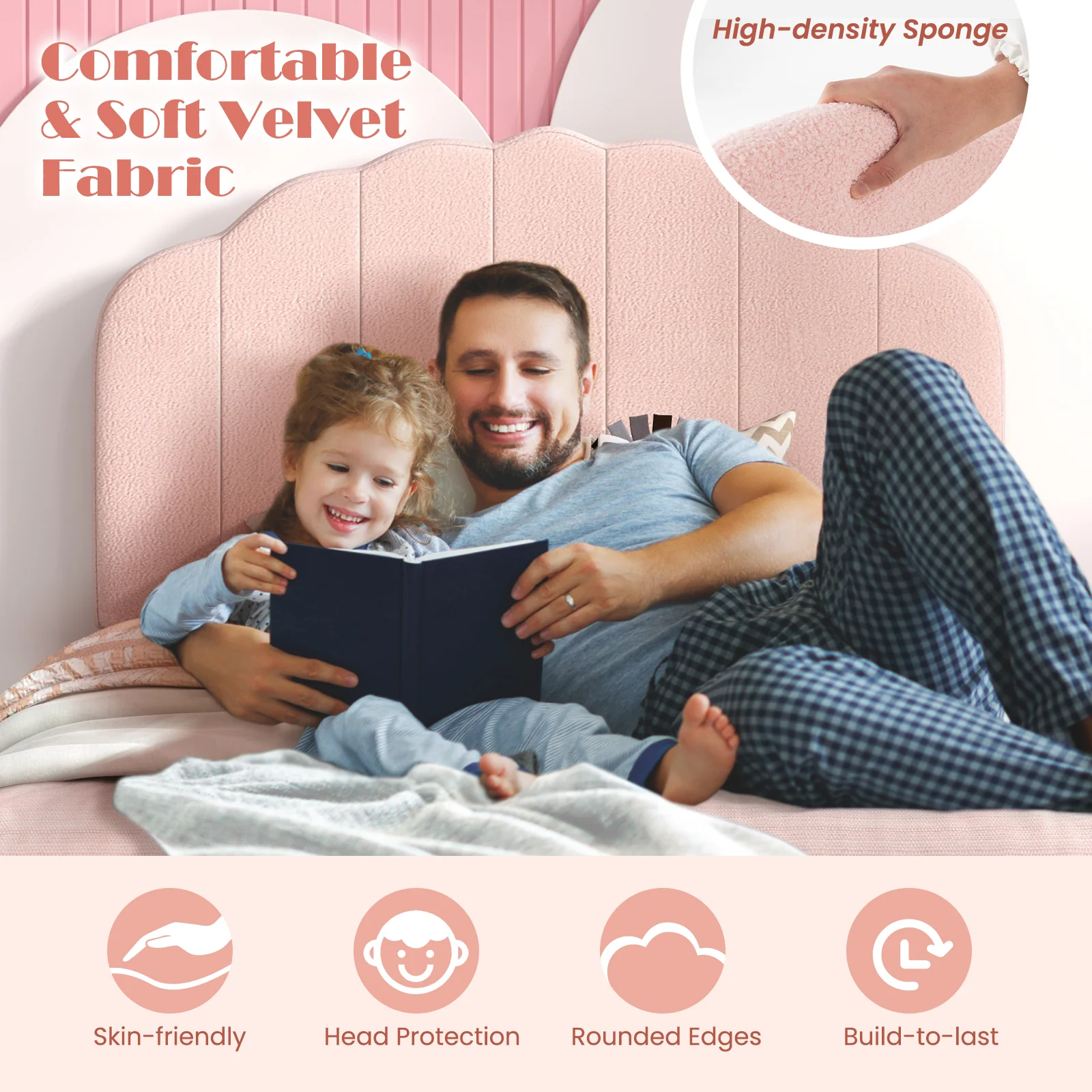 Kids Wooden Single Bed Frame, Upholstered Platform Bed Frame - Image 7