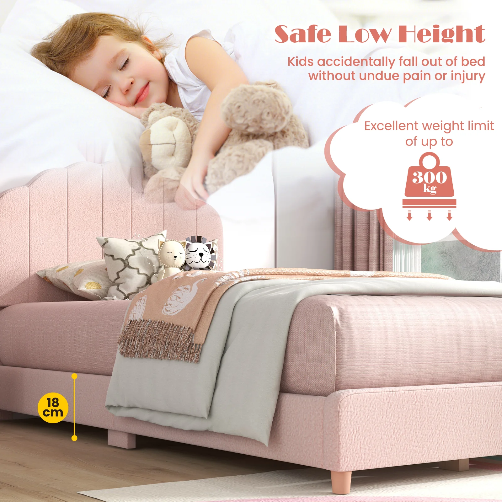 Kids Wooden Single Bed Frame, Upholstered Platform Bed Frame - Image 8