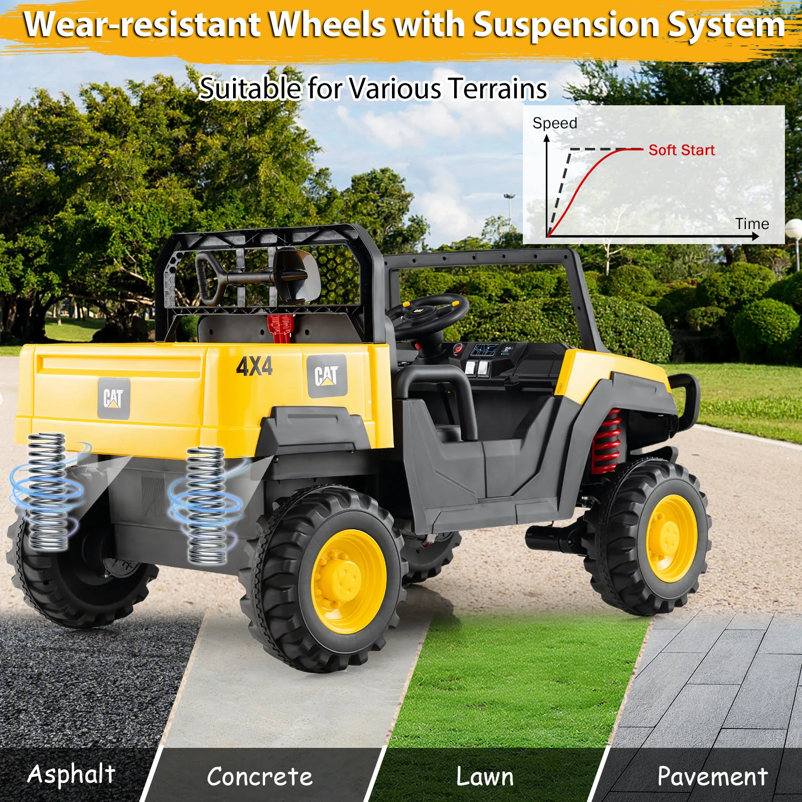 Licensed Caterpillar Ride On 4WD Dump Truck, 24V 2-Seater Kids Car Electric Vehicle - Image 7