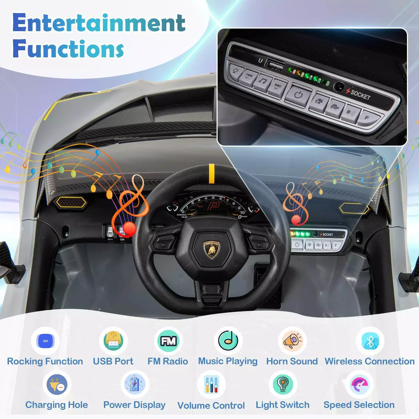Licensed Lamborghini 12V Kids Ride on Car 4WD Battery Power Electric Sports Car - Image 7