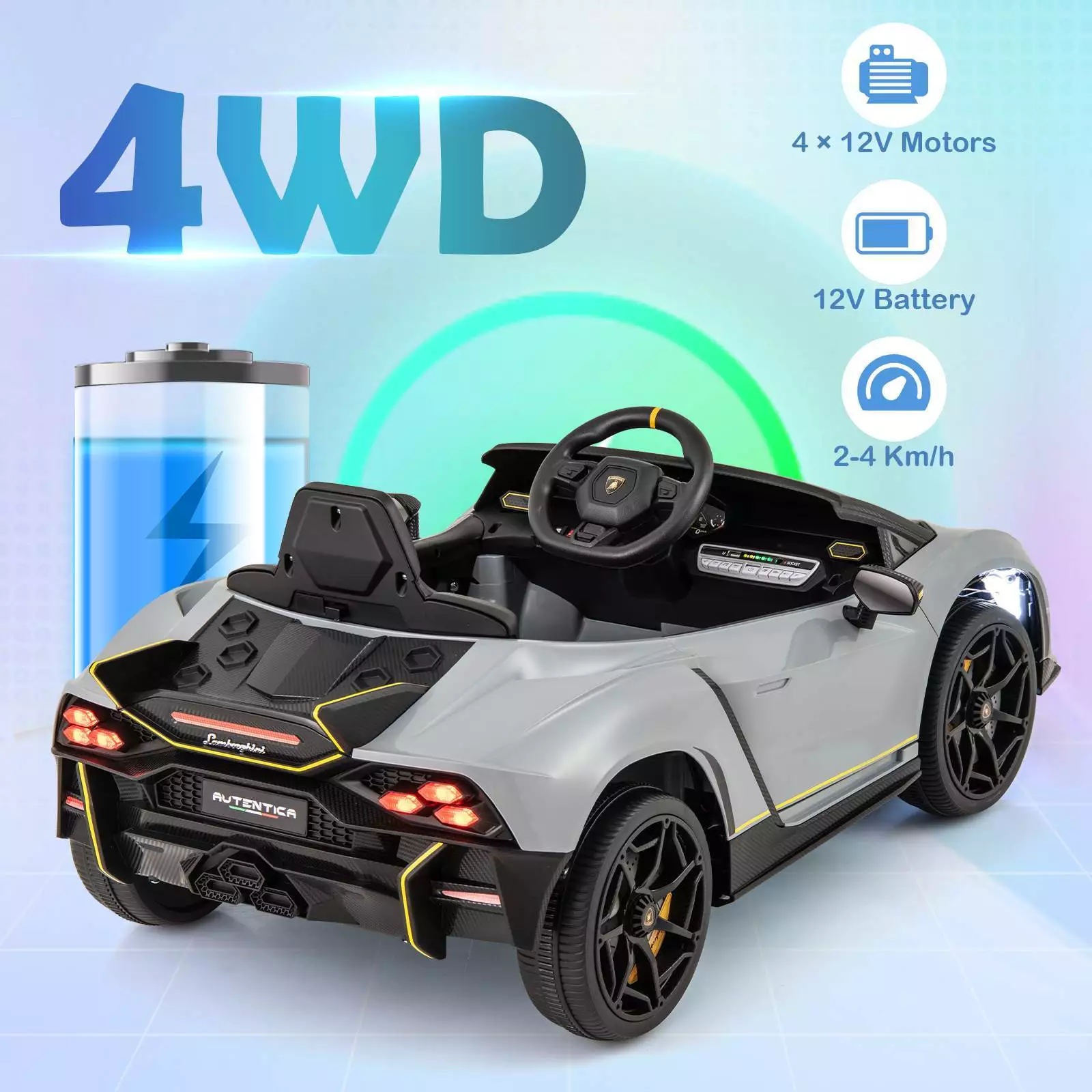 Licensed Lamborghini 12V Kids Ride on Car 4WD Battery Power Electric Sports Car - Image 9