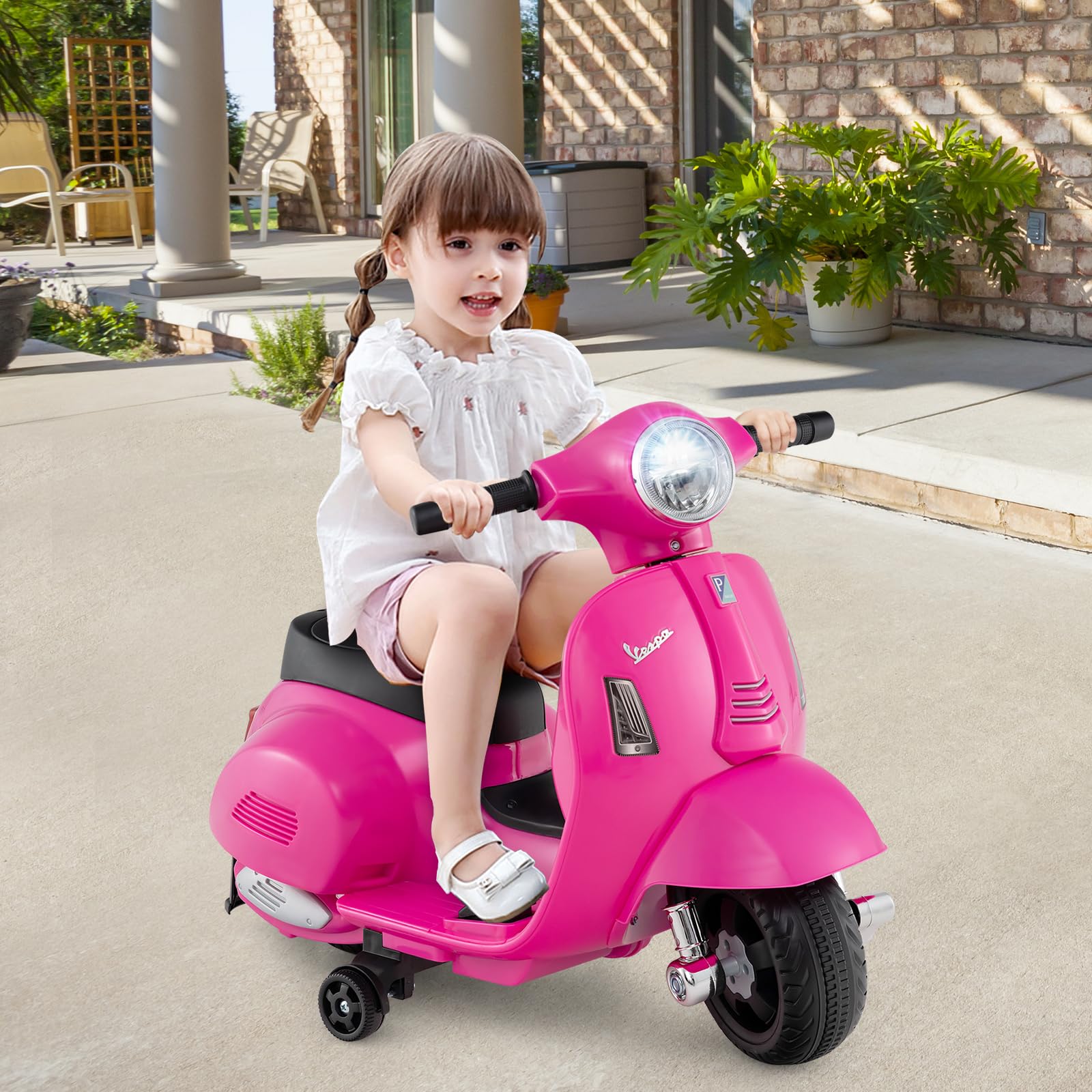 Licensed Vespa Kids Ride on Motorcycle with LED Headlight and Horn Sound - Image 2