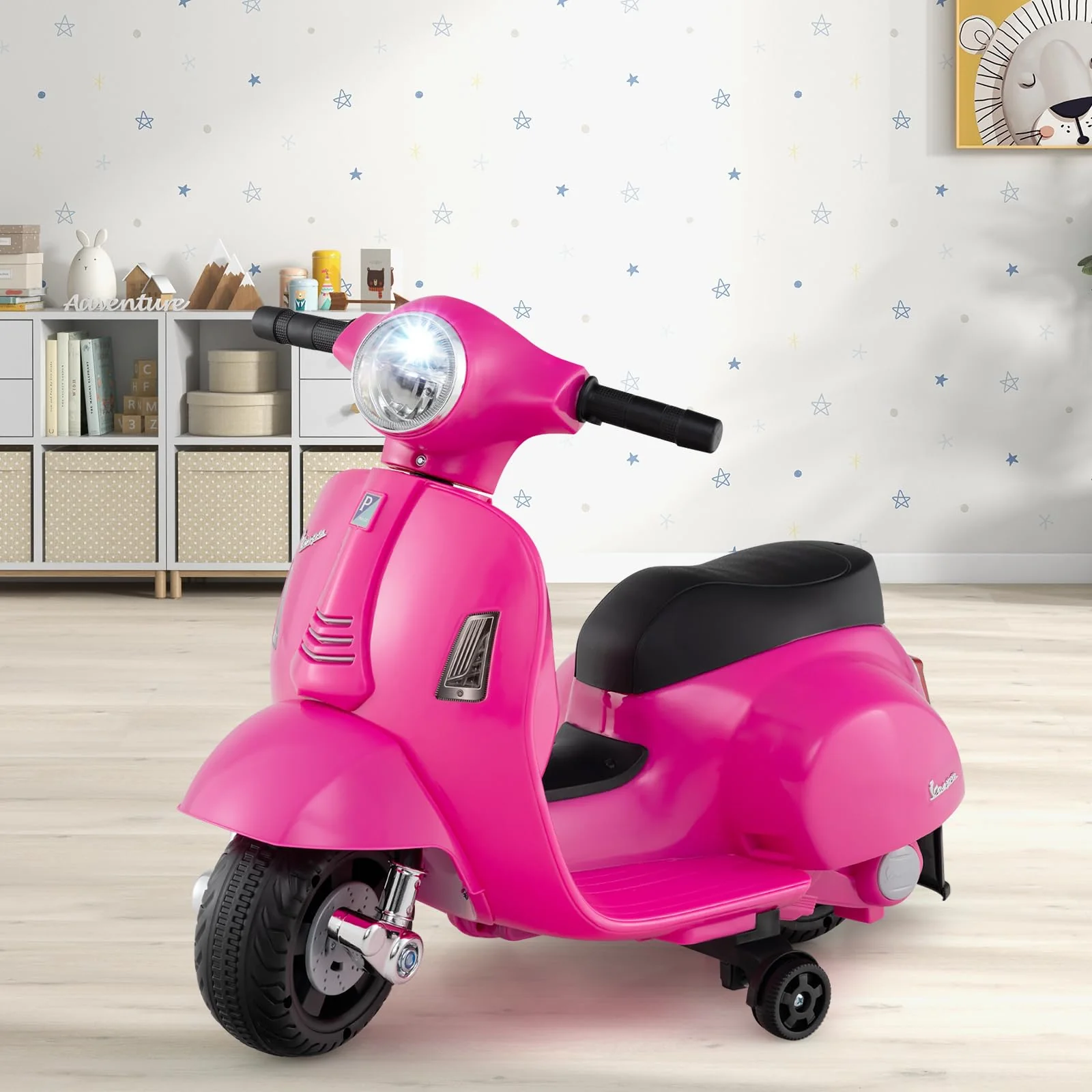 Licensed Vespa Kids Ride on Motorcycle with LED Headlight and Horn Sound - Image 3