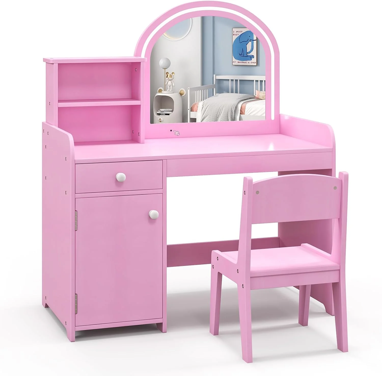 Makeup Table & Chair Set with Acrylic Mirror & 2-Colour LED Lights - Image 11