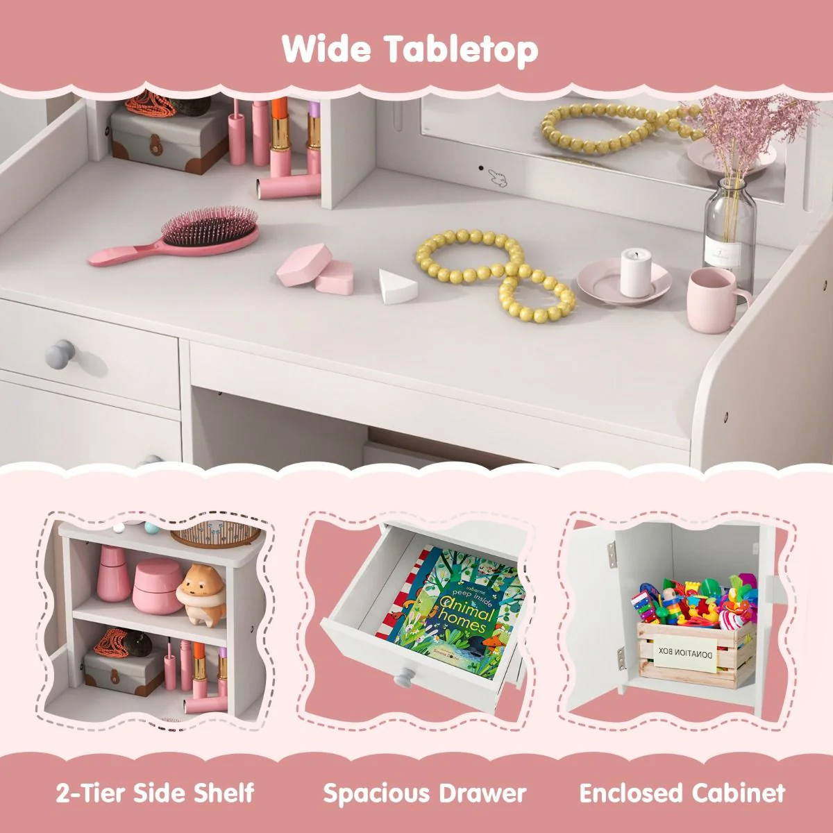 Makeup Table & Chair Set with Acrylic Mirror & 2-Colour LED Lights - Image 5