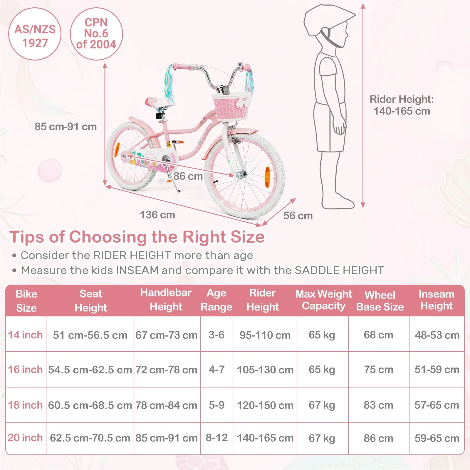 Mermaid Girls Bike with Adjustable Seat and Handlebar for Kids Aged 8+ Years Old - Image 3