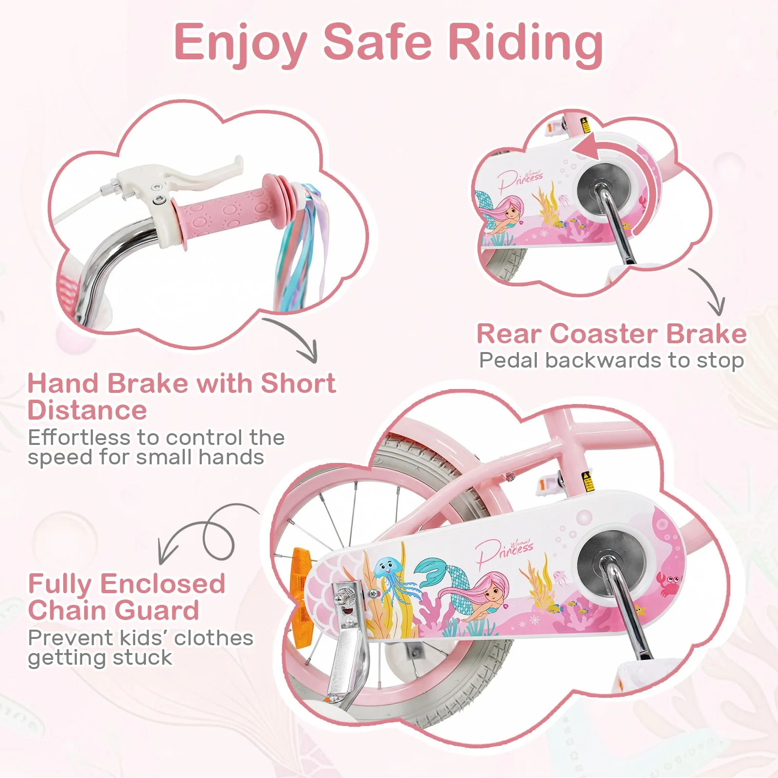 Mermaid Girls Bike with Adjustable Seat and Handlebar for Kids Aged 8+ Years Old - Image 5