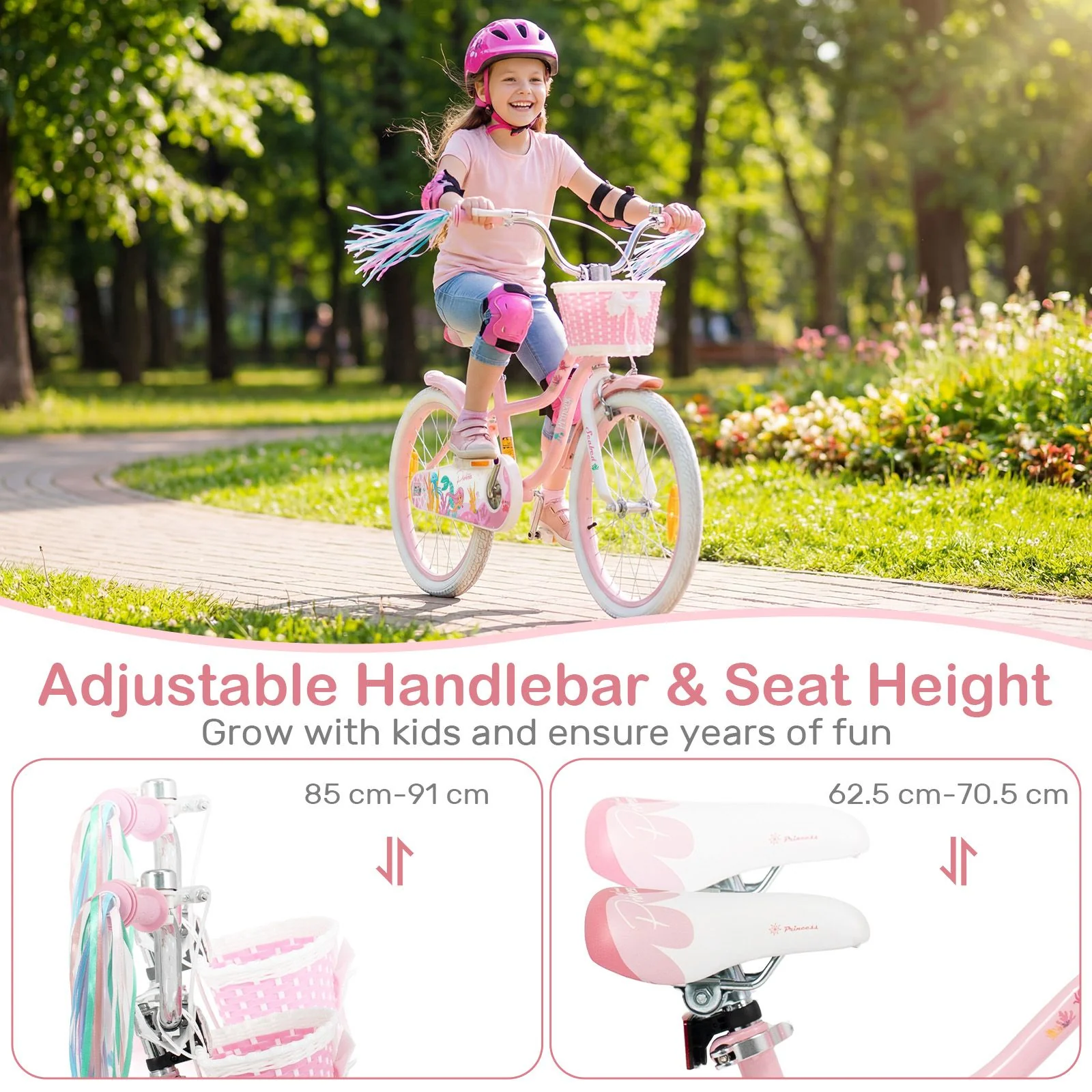 Mermaid Girls Bike with Adjustable Seat and Handlebar for Kids Aged 8+ Years Old - Image 6