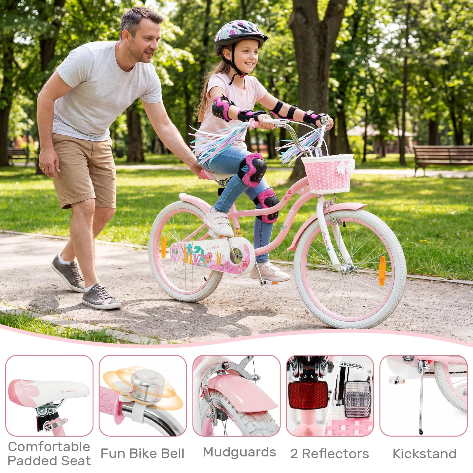 Mermaid Girls Bike with Adjustable Seat and Handlebar for Kids Aged 8+ Years Old - Image 7