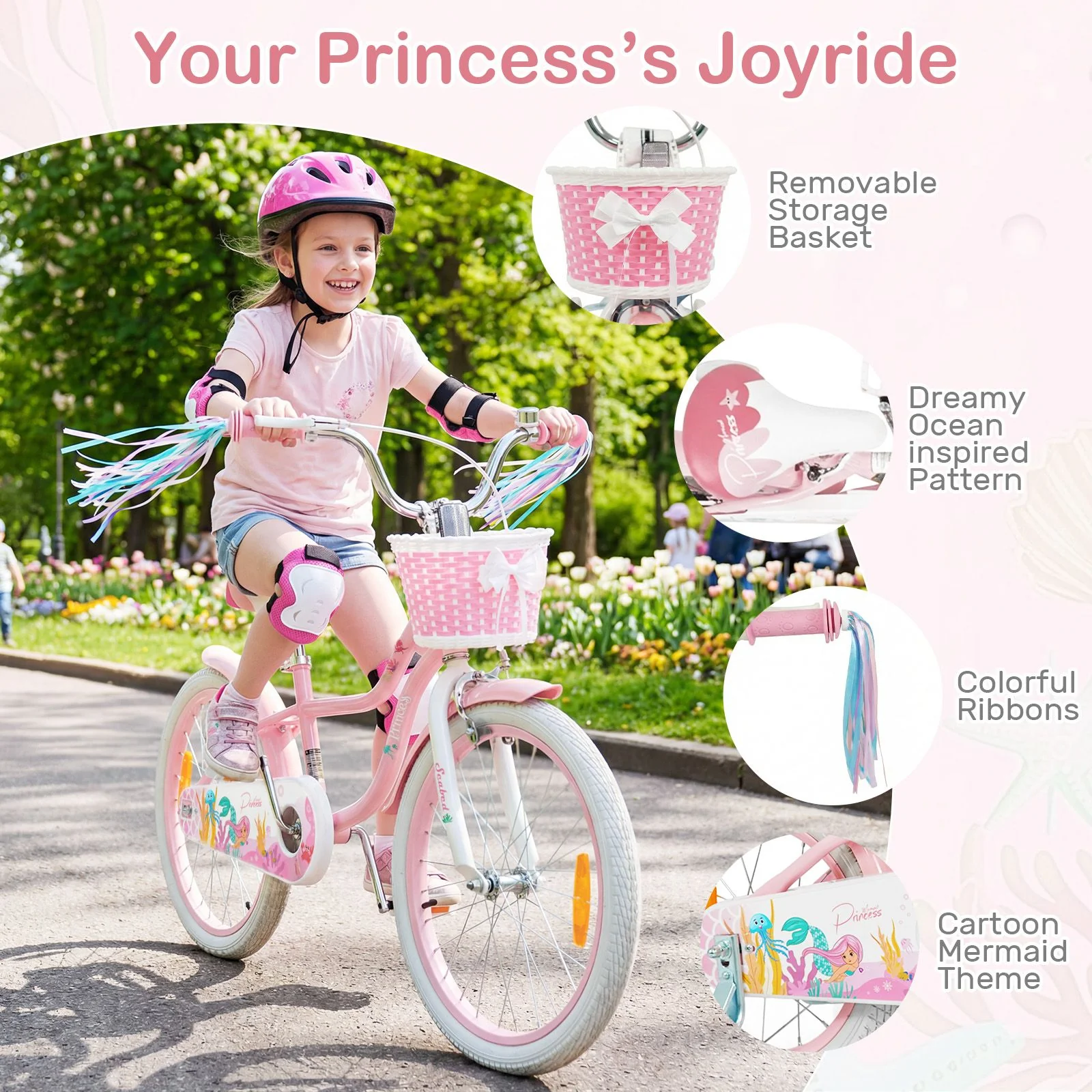 Mermaid Girls Bike with Adjustable Seat and Handlebar for Kids Aged 8+ Years Old - Image 8