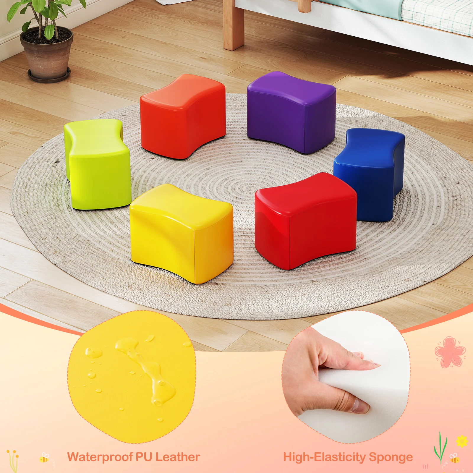 6 PCS Modular Stool Set,  Butterfly Stools for Kids Rooms, Classrooms, Daycares - Image 3