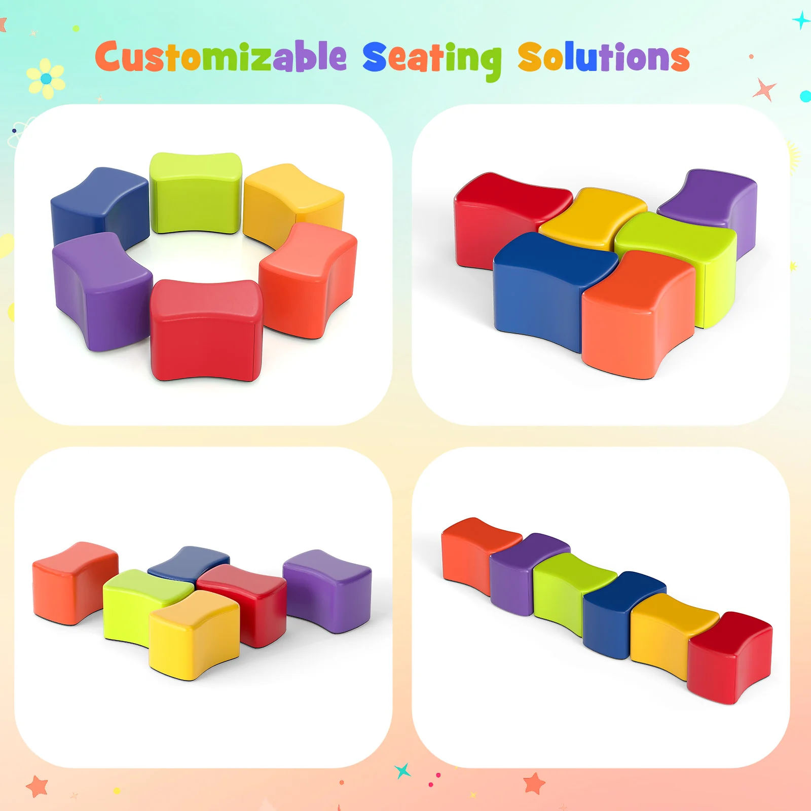 6 PCS Modular Stool Set,  Butterfly Stools for Kids Rooms, Classrooms, Daycares - Image 4