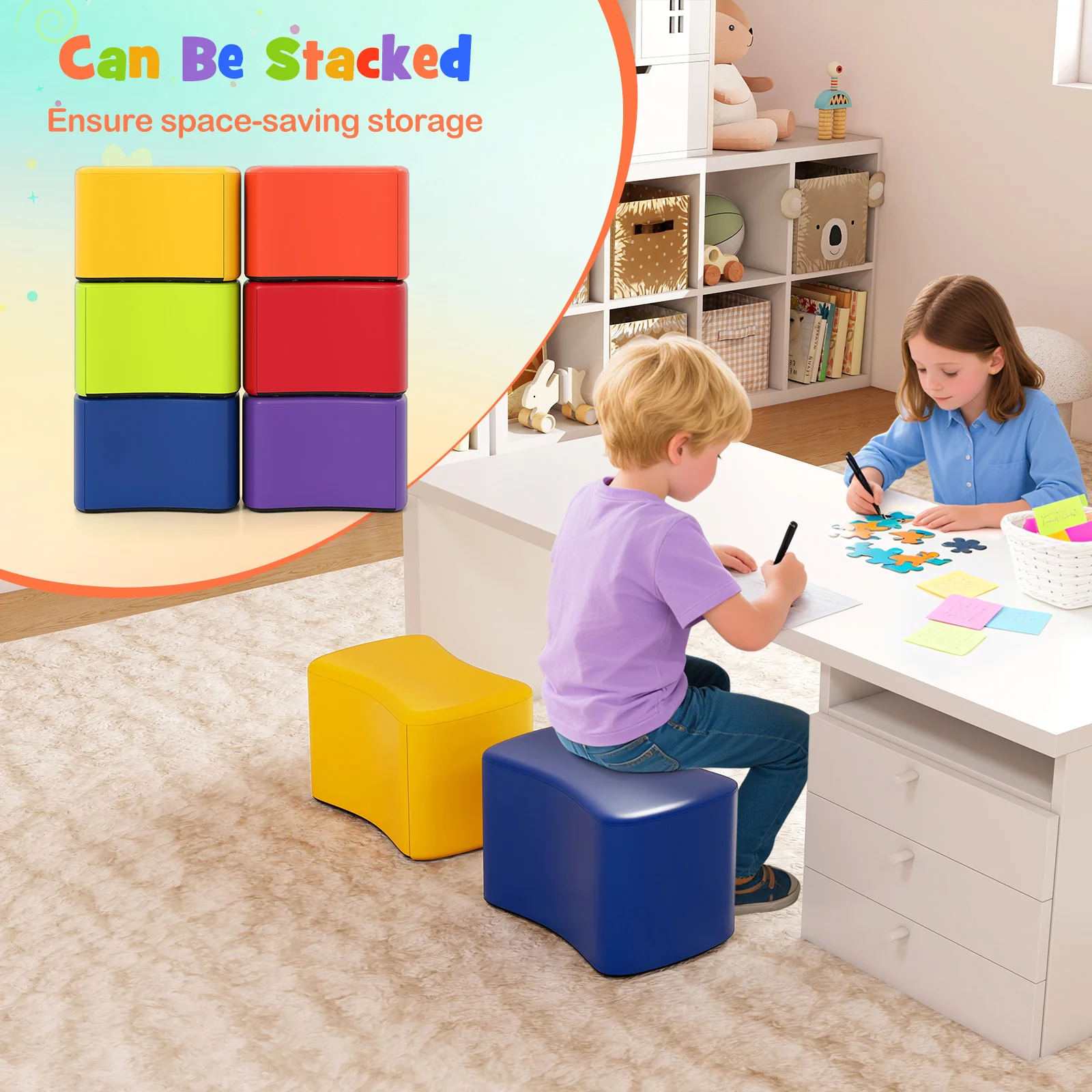 6 PCS Modular Stool Set,  Butterfly Stools for Kids Rooms, Classrooms, Daycares - Image 5