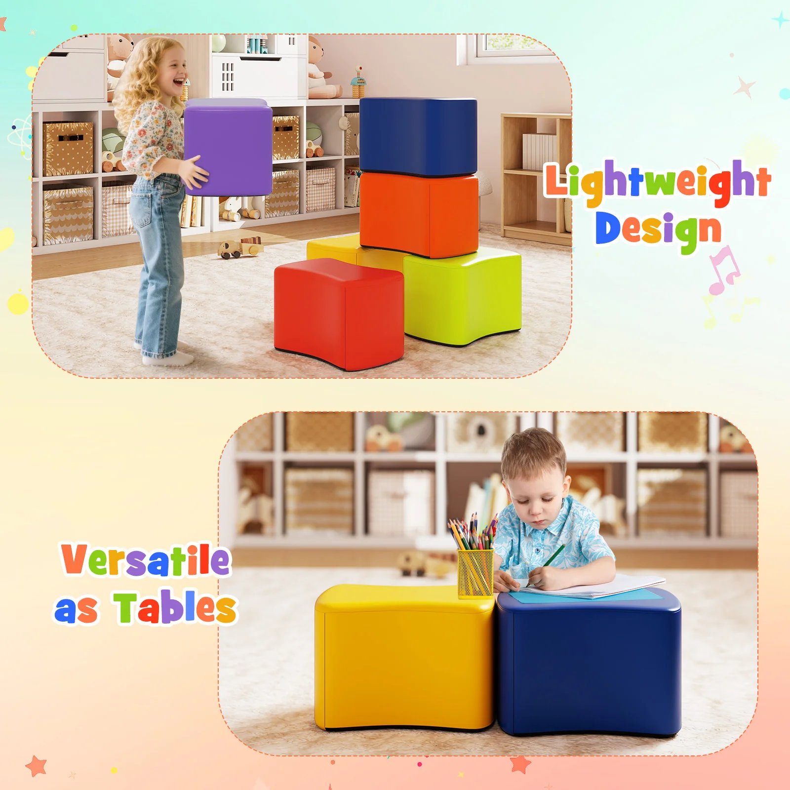 6 PCS Modular Stool Set,  Butterfly Stools for Kids Rooms, Classrooms, Daycares - Image 6