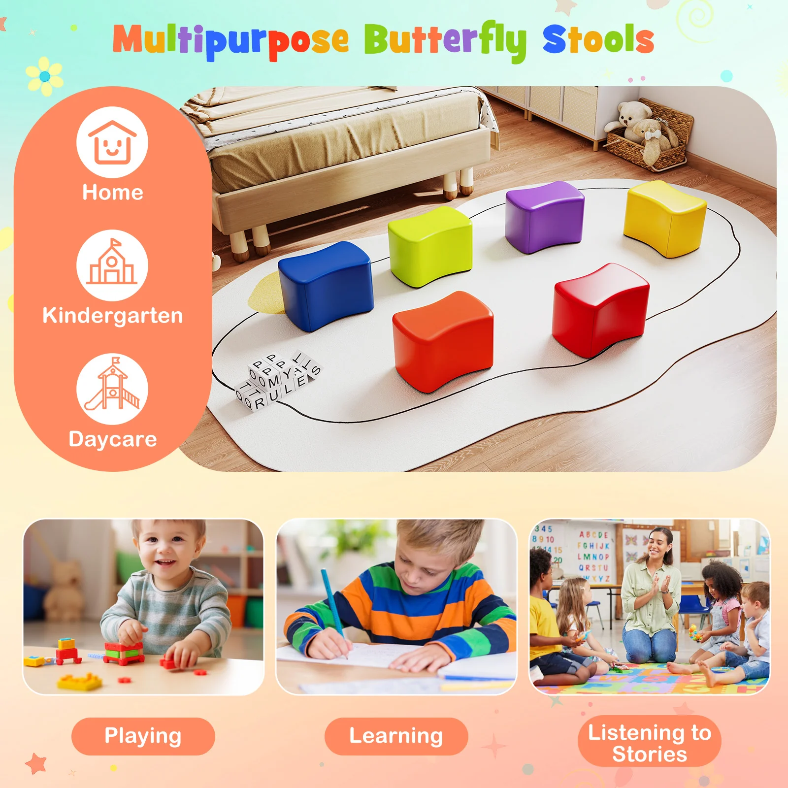 6 PCS Modular Stool Set,  Butterfly Stools for Kids Rooms, Classrooms, Daycares - Image 7