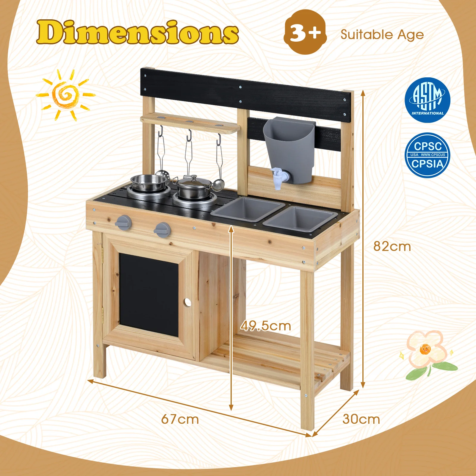 Mud Kitchen for Kids Outdoor with Stoves and Chalkboards for Children Ages 3+ Years - Image 11