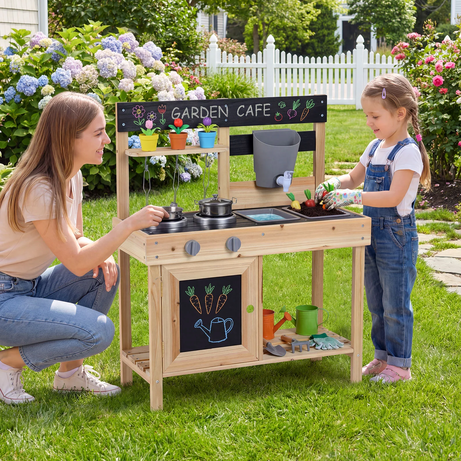 Mud Kitchen for Kids Outdoor with Stoves and Chalkboards for Children Ages 3+ Years - Image 3