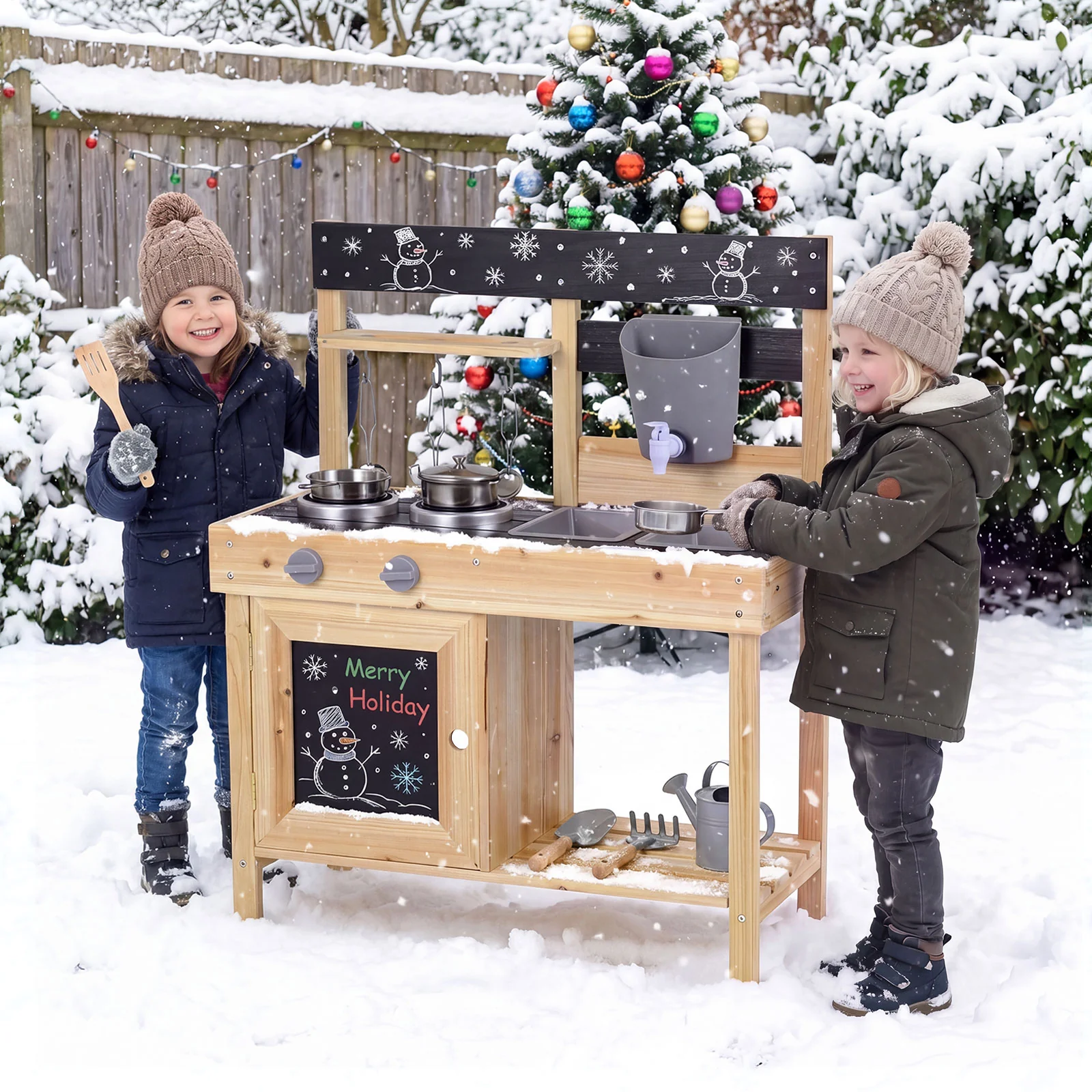 Mud Kitchen for Kids Outdoor with Stoves and Chalkboards for Children Ages 3+ Years - Image 4