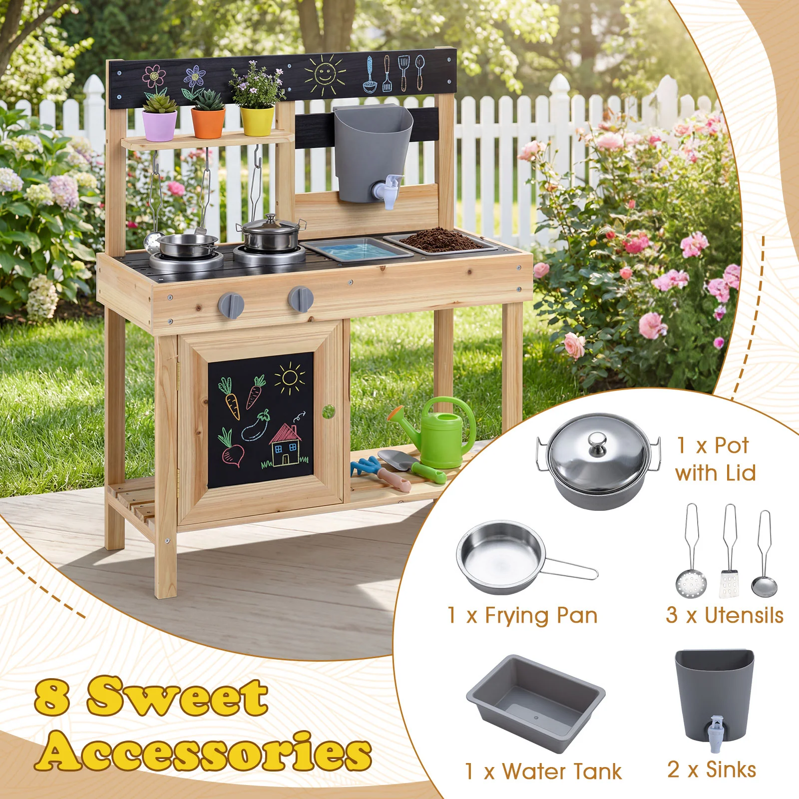 Mud Kitchen for Kids Outdoor with Stoves and Chalkboards for Children Ages 3+ Years - Image 5