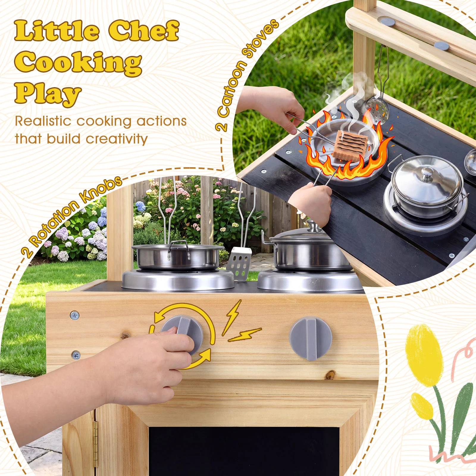 Mud Kitchen for Kids Outdoor with Stoves and Chalkboards for Children Ages 3+ Years - Image 6