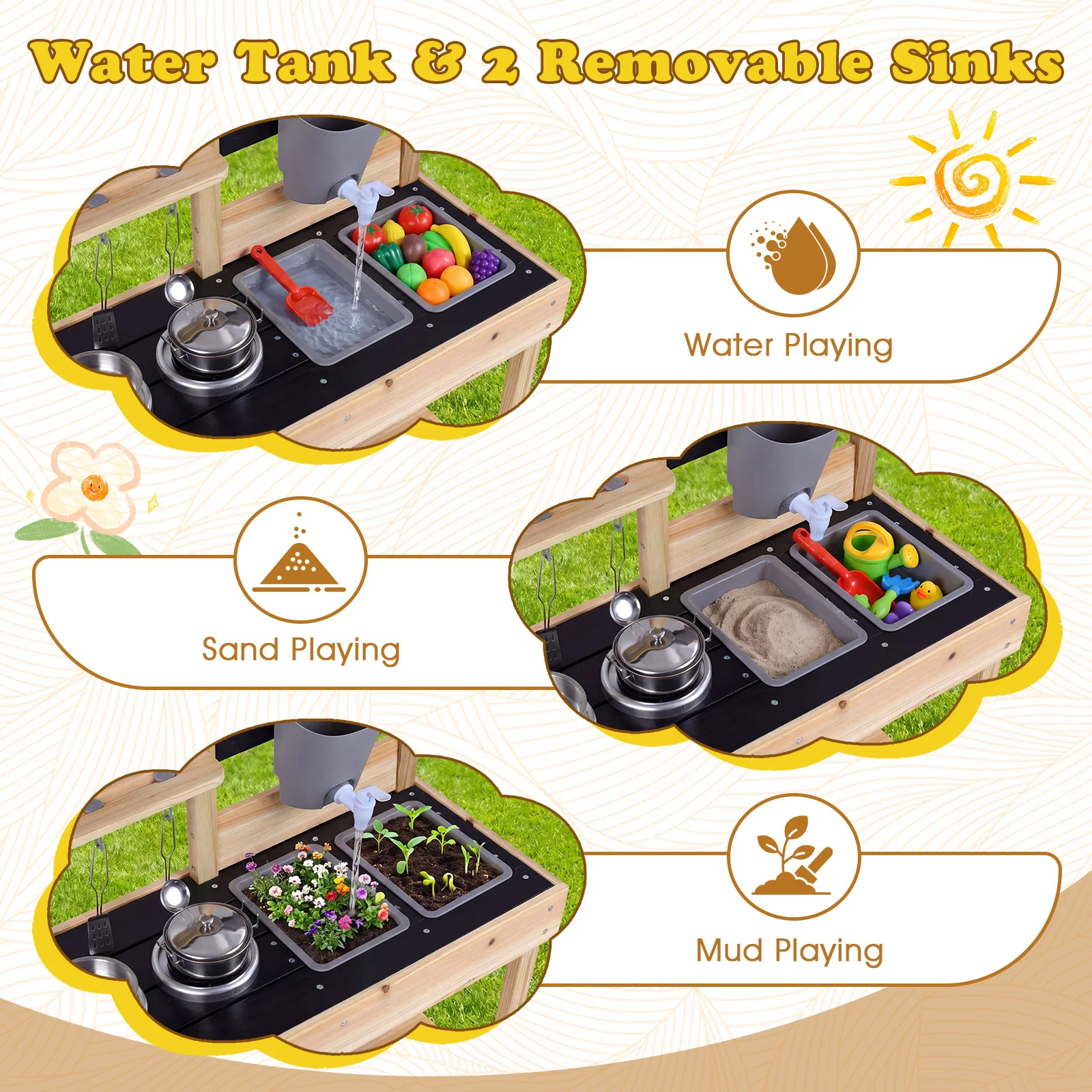 Mud Kitchen for Kids Outdoor with Stoves and Chalkboards for Children Ages 3+ Years - Image 7