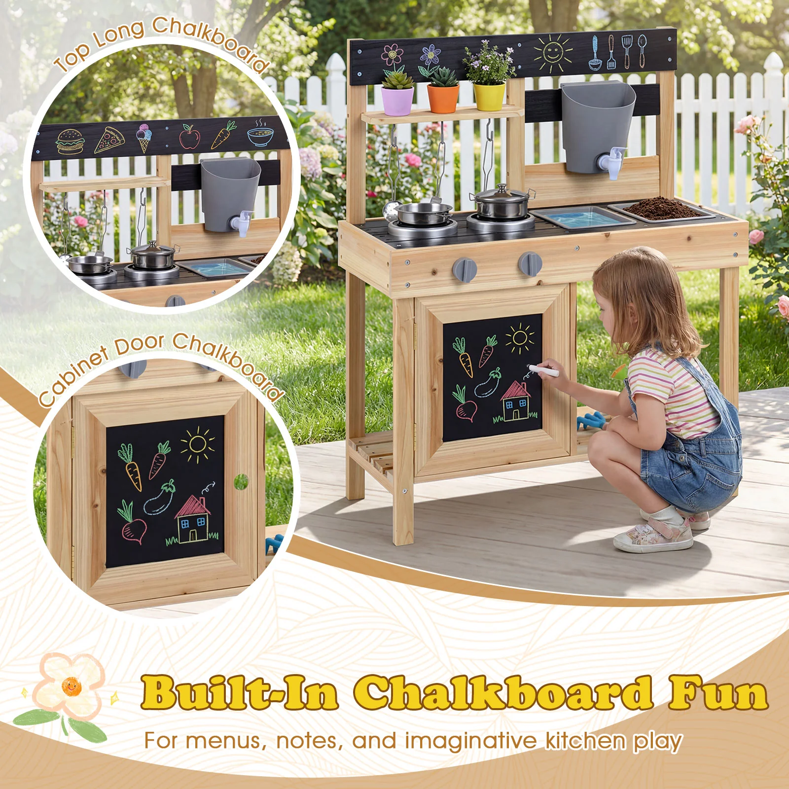 Mud Kitchen for Kids Outdoor with Stoves and Chalkboards for Children Ages 3+ Years - Image 8