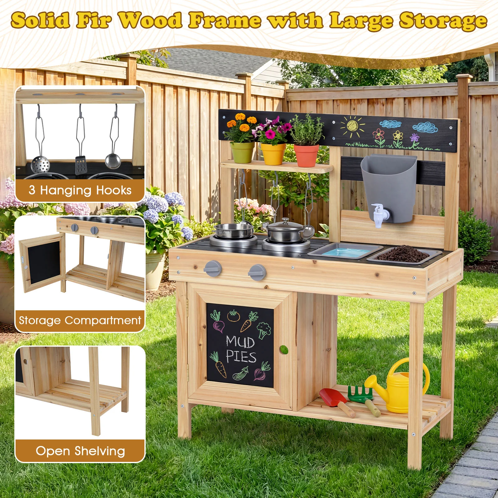 Mud Kitchen for Kids Outdoor with Stoves and Chalkboards for Children Ages 3+ Years - Image 9