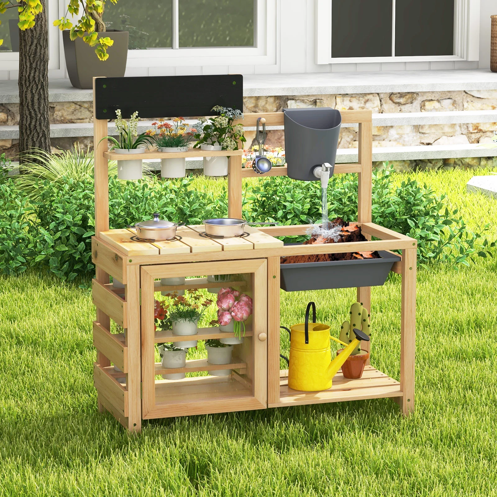 Mud Kitchen, Kids Pretend Play Kitchen Toy Set for Children 3+ Years Old - Image 10