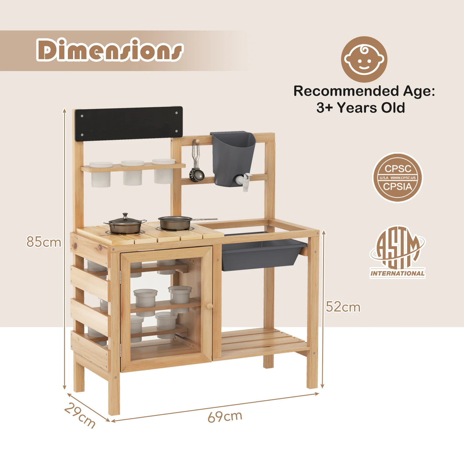 Mud Kitchen, Kids Pretend Play Kitchen Toy Set for Children 3+ Years Old - Image 11