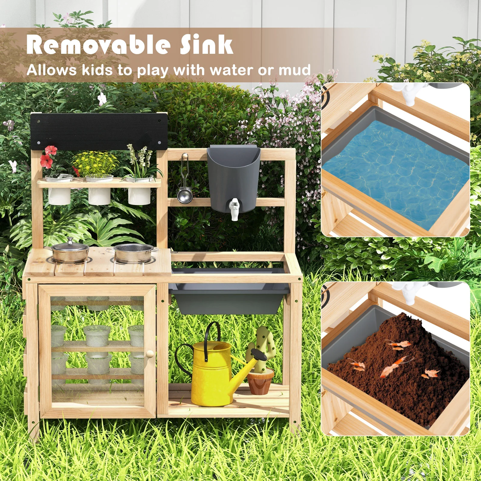 Mud Kitchen, Kids Pretend Play Kitchen Toy Set for Children 3+ Years Old - Image 3