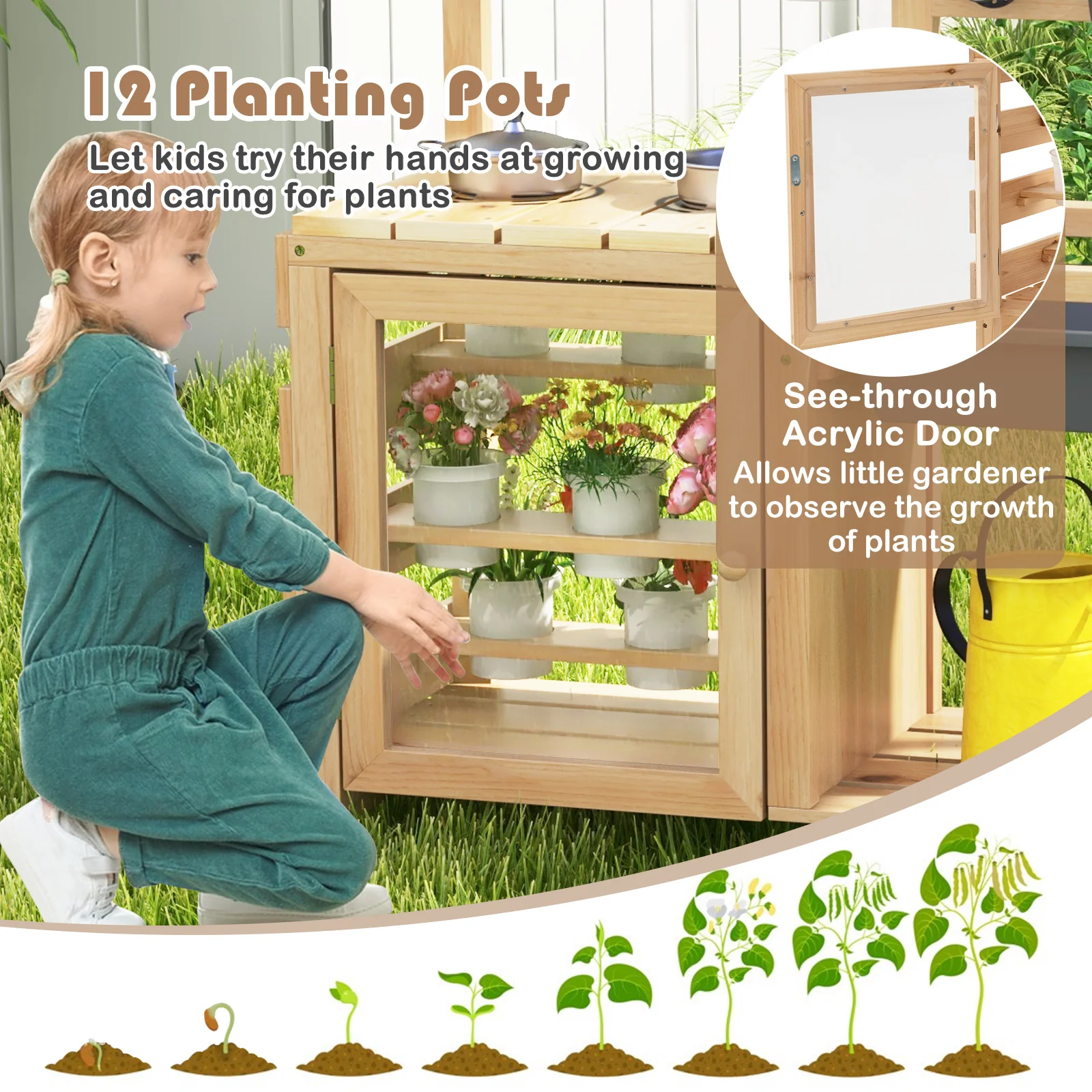 Mud Kitchen, Kids Pretend Play Kitchen Toy Set for Children 3+ Years Old - Image 6