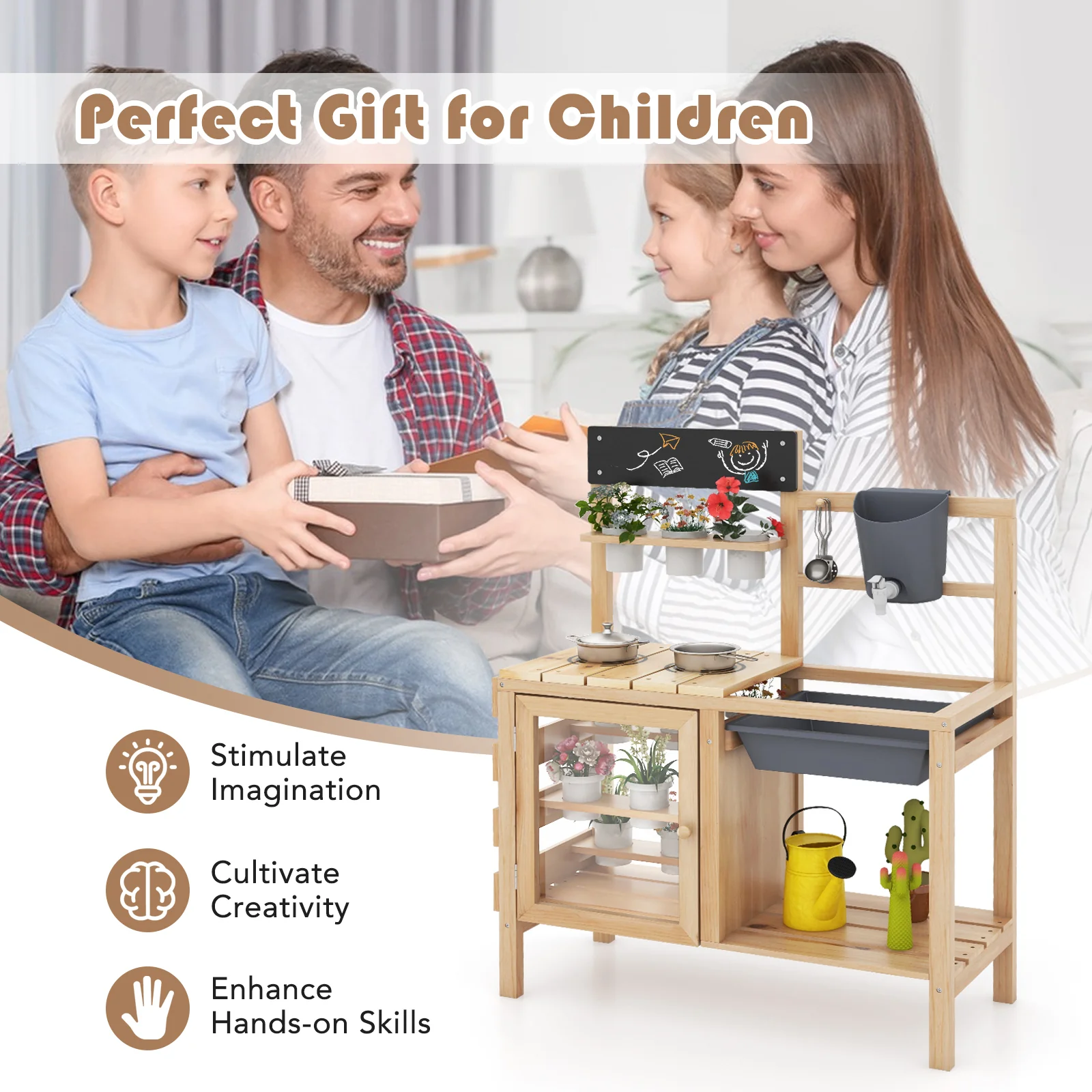 Mud Kitchen, Kids Pretend Play Kitchen Toy Set for Children 3+ Years Old - Image 9
