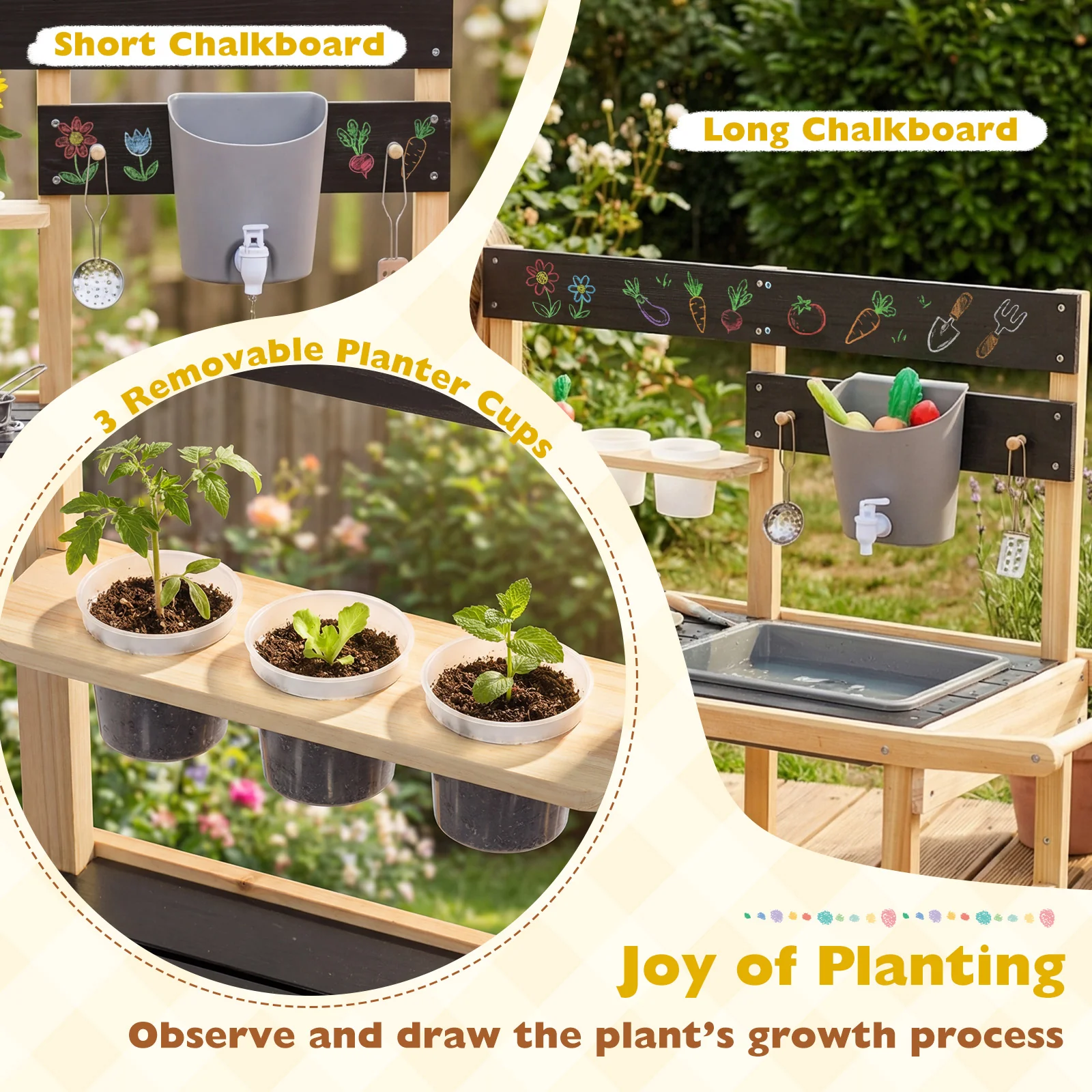 Mud Kitchen with Wheels, Outdoor Fir Wood Play Kitchen - Image 5