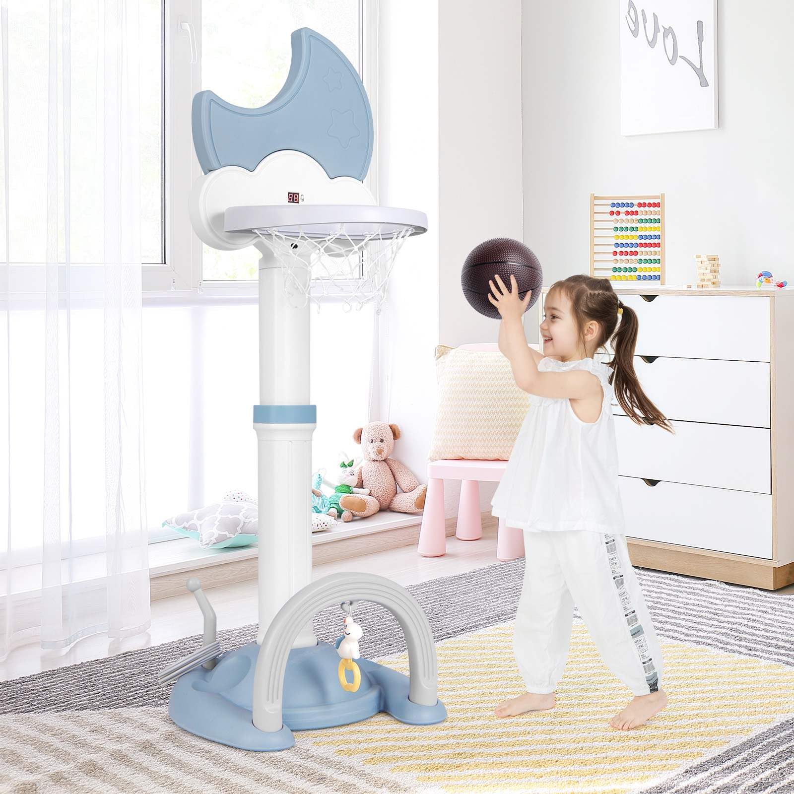Multi-in-1 Kids Basketball Hoop Adjustable Sports Center Foot Ball Golf Playset - Image 4