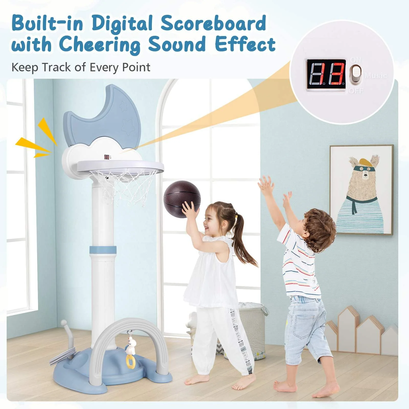 Multi-in-1 Kids Basketball Hoop Adjustable Sports Center Foot Ball Golf Playset - Image 5